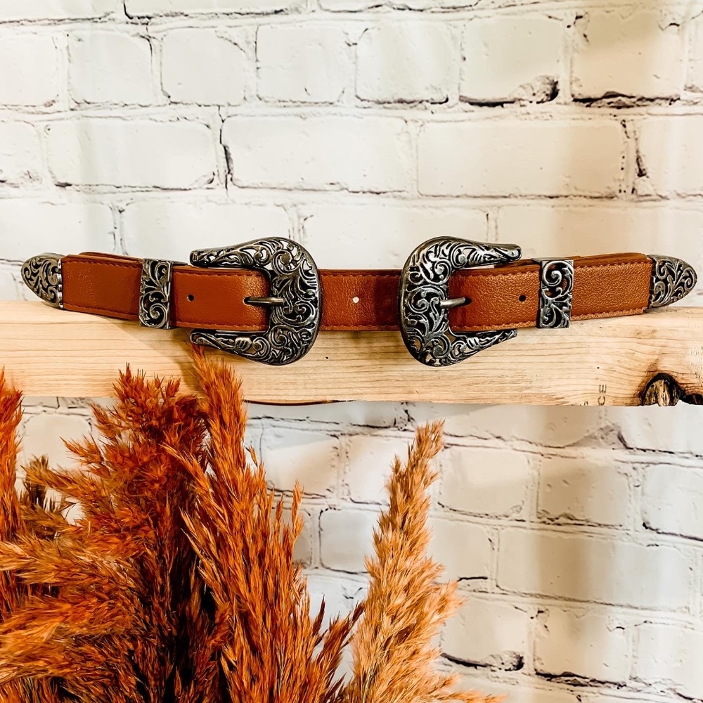 Brown Dual Buckle Western Style Belt